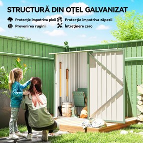 Outsunny Căsuță de Grădină 0,92m² din Oțel Galvanizat, Depozit pentru Unelte cu Ușă Blocabilă, Acoperiș Înclinat, 100x104x160 cm, Verde Deschis | Aosom Romania