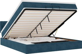 vidaXL Cadru de pat otoman cu saltea Albastru închis 200x200cm catifea