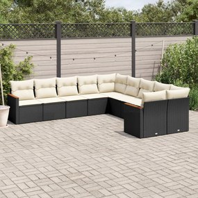 3226350 vidaXL Set canapele de grădină cu perne, 10 piese, negru, poliratan