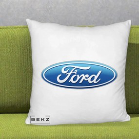 Perna Personalizata cu emblema Ford, 40x40 cm, Alb Pufos, Husa Detasabila, Perna Inclusa, BEKZ®