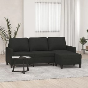 3153371 vidaXL Canapea cu 3 locuri cu taburet, negru, 180 cm, material textil