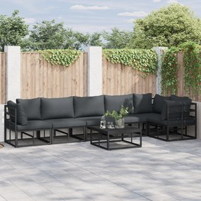 vidaXL Set de canapele pentru grădină cu pernă 7 pcs Negru Aluminiu