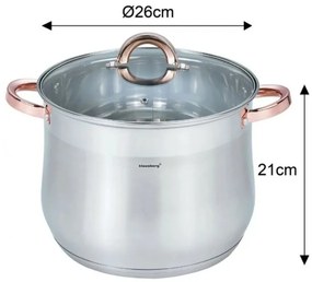 Oala Klausberg KB 7794, 10,7 l, 26 cm, Capac din sticla, Fund multistrat, Inductie, Inox/roz auriu