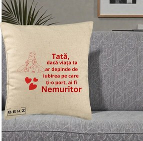 Cadou pentru Tata - Perna Personalizata Tata Nemuritor Mesaj Rosu, 40x40 cm, Bej, Husa Detasabila, Perna Inclusa, BEKZ®