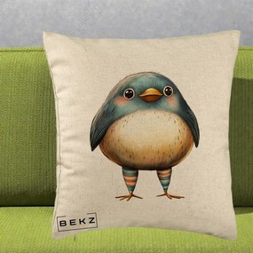 Perna Decorativa Pasare Teal-Bej cu Sosete Curcubeu, 40x40 cm, Bej, Husa Detasabila, Perna Inclusa, BEKZ®