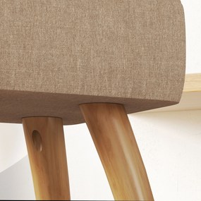 HOMCOM Puf pentru picioare din material cu aspect de in, 27x27x26 cm, cu picioare din lemn de arbore de cauciuc, suportă până la 110 kg, maro | Aosom Romania
