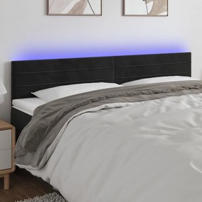 3121820 vidaXL Tăblie de pat cu LED, negru, 200x5x78/88 cm, catifea
