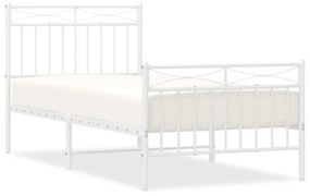 373751 vidaXL Cadru de pat metalic cu tăblie de cap/picioare, alb, 90x200 cm