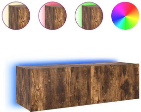 vidaXL Comodă TV de perete cu lumini LED, stejar fumuriu, 100x35x31 cm