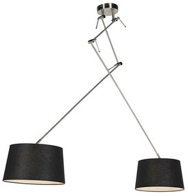 Lampă suspendată cu nuanțe de in negru 35 cm - oțel Blitz II