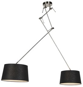 Lampă suspendată din oțel cu abajururi din in negru 35 cm 2 lumini - Blitz