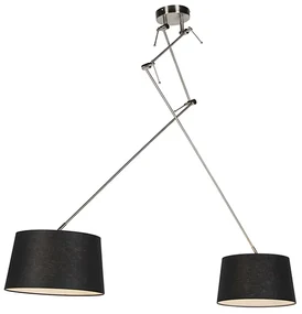 Lampă suspendată din oțel cu abajururi din in negru 35 cm 2 lumini - Blitz