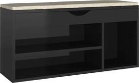 vidaXL Pantofar cu pernă, negru lucios, 104x30x49 cm, lemn prelucrat