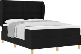 vidaXL Pat cu arcuri cu saltea Negru 190 x 140 cm țesătură