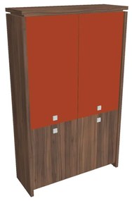 Dulap înalt Verno 128 x 46 x 210 cm, uși combinate, nuc / portocaliu