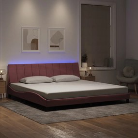 vidaXL Cadru de pat cu lumini LED, roz, 200x200 cm, catifea