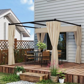 Outsunny Pergola 3 x 3(m) cu acoperis copertina retractabila si perdele, Foisor de exterior cu cadru metalic pentru gradina, Adapost de soare