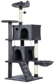 PawHut Ansamblu de joacă pentru pisici cu 2 căsuțe, culcuș și Hamac, 140 cm, Gri | Aosom Romania