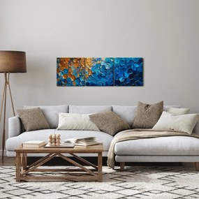 Tablou - Pictura albastru-auriu (cu ceas) (90x30 cm)