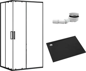 Pachet cabina de dus negru Rea punto 80x100 cm, cadita pentru dus Omnires Stone negru si set sifon cadita