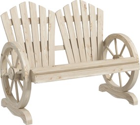 Outsunny Bancă de Grădină pentru 2 Persoane cu Mânere în Formă de Roată, Bancă de Exterior din Lemn de Brad, pentru Terasă și Curte, 108x66x95 cm, Finisaj Lemn Natural | Aosom Romania