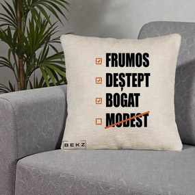 Perna Decorativa Frumos Destept Bogat, 40x40 cm, Bej Canapea, Husa Detasabila, Perna Inclusa, BEKZ®
