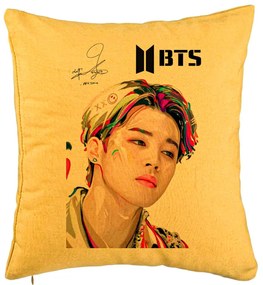 Perna Decorativa BTS Jimin, 40x40 cm, Galben, Husa Detasabila, Burduf