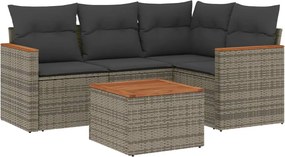 vidaXL Set canapea de grădină cu perne, 5 piese, gri, poliratan