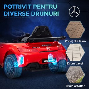AIYAPLAY Mașină electrică pentru copii Mercedes-AMG GTR, 2 motoare, telecomandă, 3-5 km/h, roșu, 3-6 ani | Aosom Romania