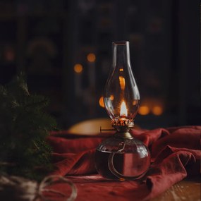 Lampă vintage cu petrol rotundă din sticlă cu arzător alamă antichizată, „Kerosene Elisabeth Round Small"