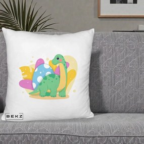 Perna Personalizata Dinozaur cu Ou Pastelat, 40x40 cm, Alb Pufos, Husa Detasabila, Perna Inclusa, BEKZ®