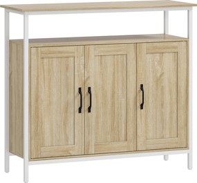 HOMCOM Bufet, corp de depozitare cu 3 uși, compartiment deschis și 4 rafturi reglabile, 100 x 35 x 88 cm, lemn natural | Aosom Romania