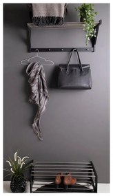 Cuier de perete negru din lemn de plop cu raft Padova - House Nordic