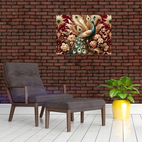 Tablou pe sticlă – Păun elegant (70x50 cm)