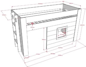 Pat median pentru copii NOAH, alb, 90 x 200 cm, MDF lăcuit, spațiu multifuncțional sub pat, scară și fereastră montabile pe stânga sau dreapta –