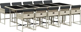 vidaXL Set mobilier de grădină cu perne 11 piese gri deschis poliratan