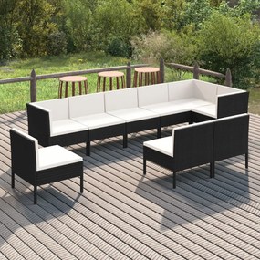 3094404 vidaXL Set mobilier de grădină cu perne, 9 piese, negru, poliratan