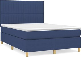 vidaXL Pat box spring cu saltea, albastru, 140x200 cm, textil