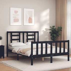 3192855 vidaXL Cadru de pat cu tăblie dublu mic, negru, lemn masiv