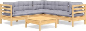 vidaXL Set mobilier grădină cu perne gri, 6 piese, lemn de pin