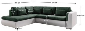 Canapea extensibilă, alb/verde, stânga, FURUD L ROH