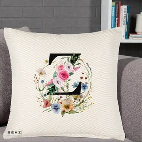 Cadou Personalizat - Perna Personalizata Monograma Florala Litera Z cu Coroana, 40x40 cm, Crem Reliefat, Husa Detasabila, Perna Inclusa, BEKZ®