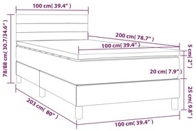 Pat box spring cu saltea, gri inchis, 100x200 cm, catifea Morke gra, 100 x 200 cm, Benzi orizontale