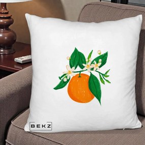 Perna Decorativa Portocala in Floare, 40x40 cm, Alb Pufos, Husa Detasabila, Perna Inclusa, BEKZ®