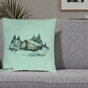 Perna Decorativa Cabana de Iarna in Padure, 40x40 cm, Verde Menta, Husa Detasabila, Perna Inclusa, BEKZ®