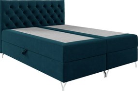 Pat cu boxspring, 140x200, albastru închis Velvet, GULIETTE + cadou
