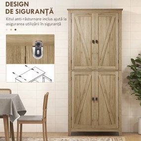 HOMCOM Bufet Elegant cu 4 Uși și Rafturi Ajustabile, Design Natural, 80x40x182 cm | Aosom Romania