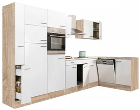 Dulap de bucătărie de colț Yorki 370, corp din stejar Sonoma, cu față alb satinat