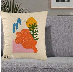 Perna Decorativa Femeie Portocalie Relaxata, 40x40 cm, Bej, Husa Detasabila, Perna Inclusa, BEKZ®