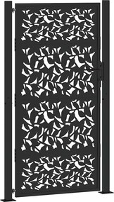 vidaXL Poartă de grădină neagră 100x175 cm, model frunze de oțel
